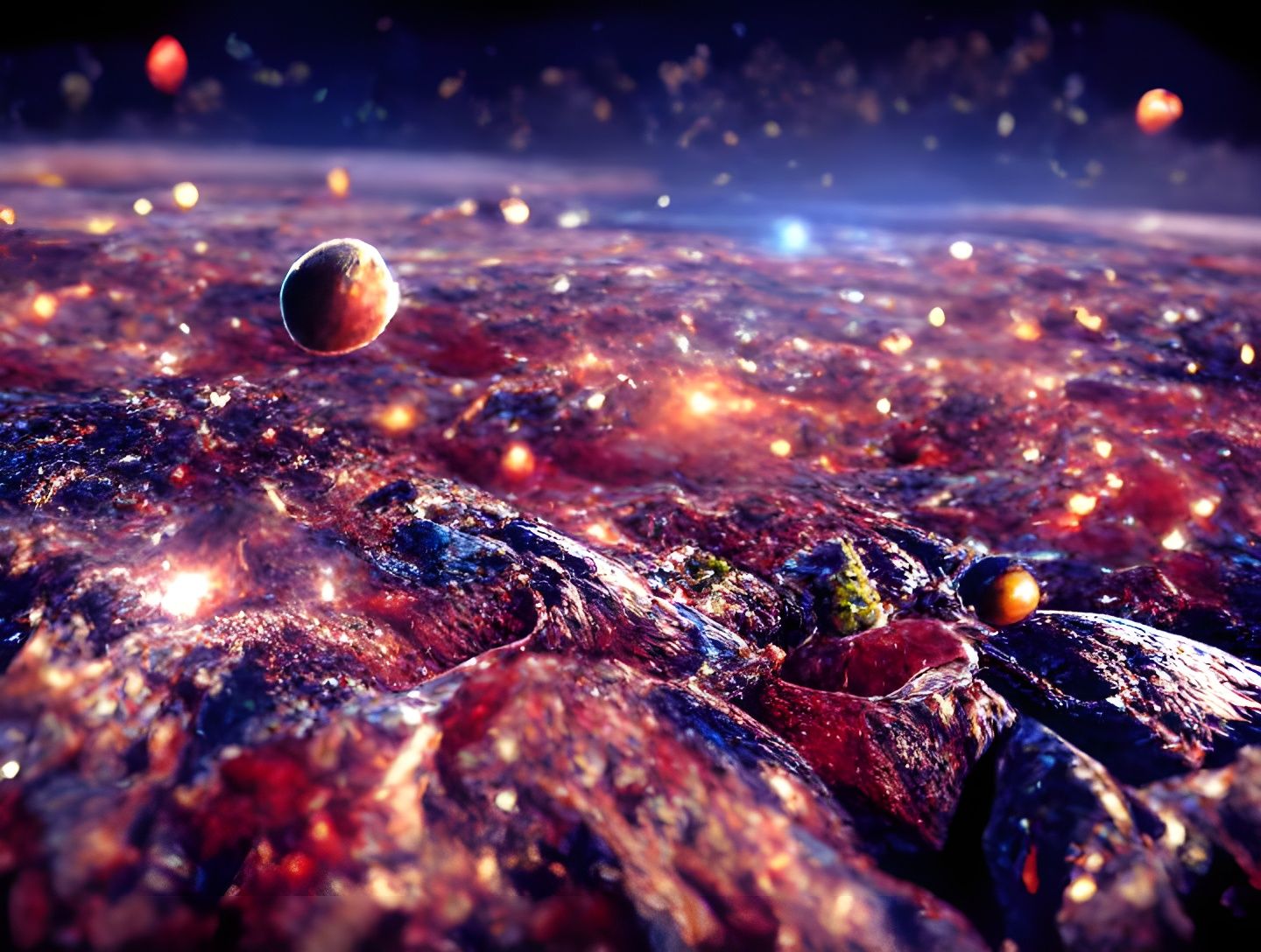 Vast Space Landscape with Heart Star, 3D Render