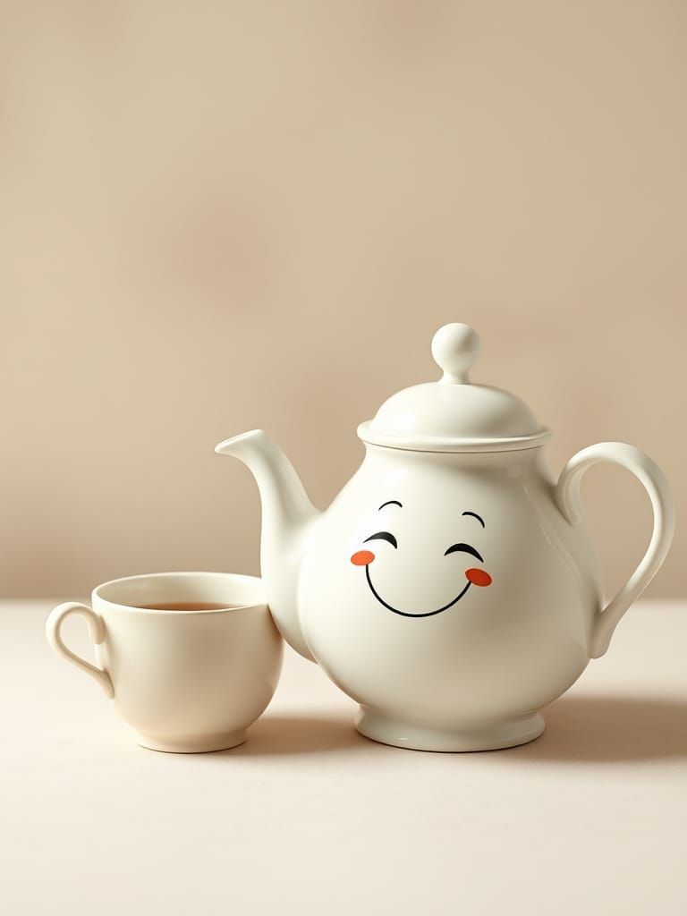 Smiling Teapot and Cup Illustration