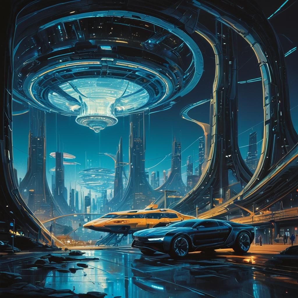 Cyberpunk Metropolis at Dusk: Robotic Transformation