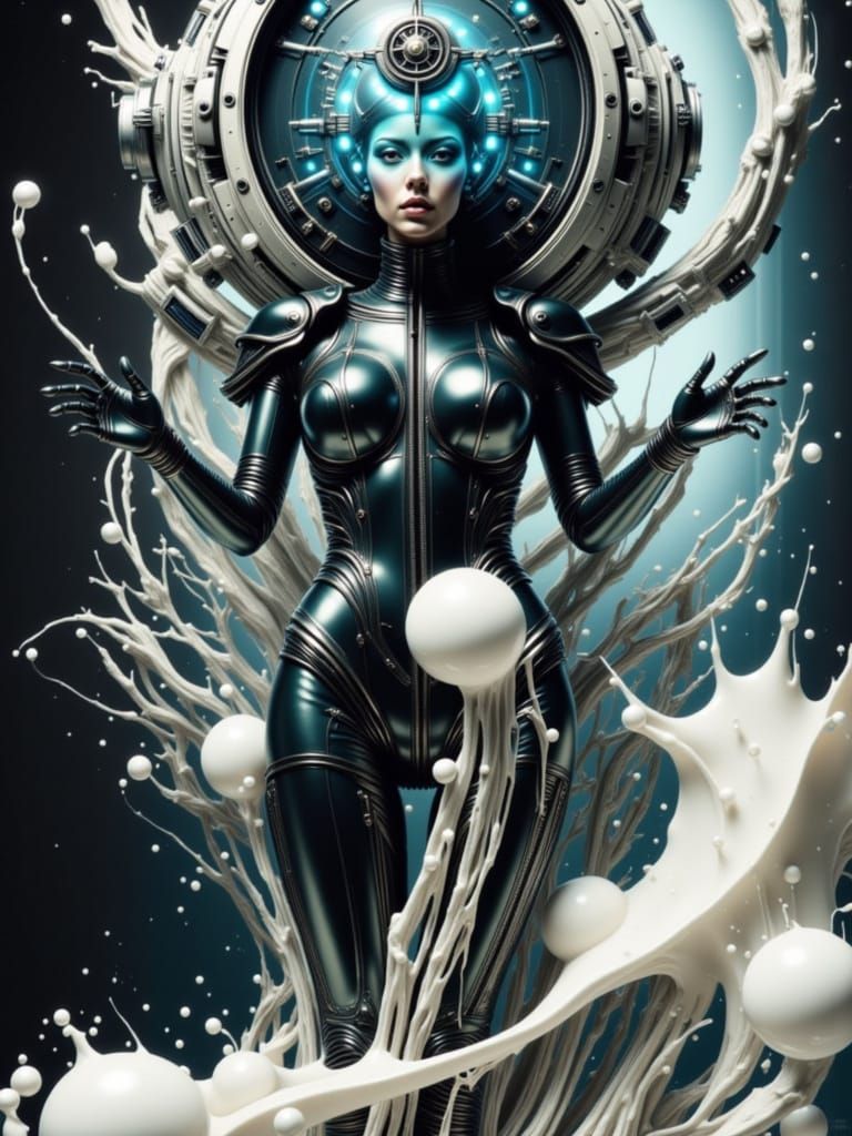 Cyborg Woman with Compass in Photorealistic Style