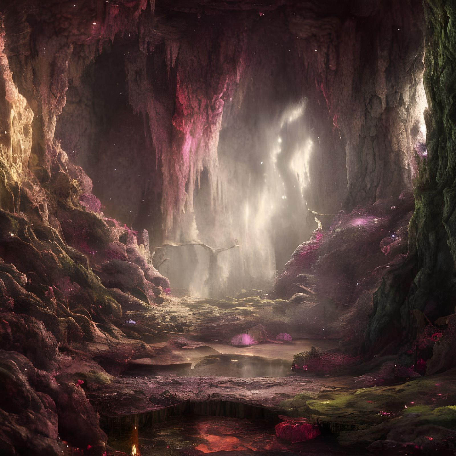 Magic Crystal Cave with Spells: Hyperrealistic Dreamscape