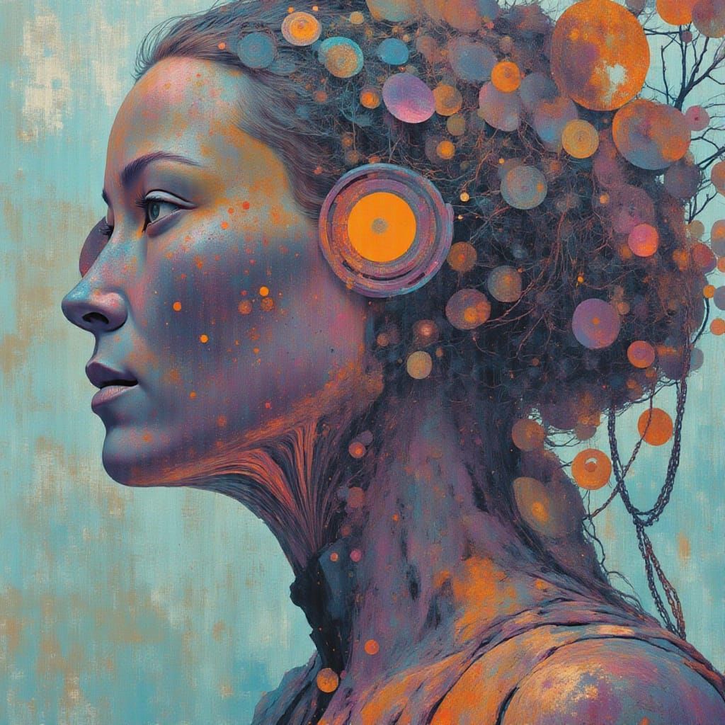 Abstract Cyberpunk Staircase with Futuristic Elements