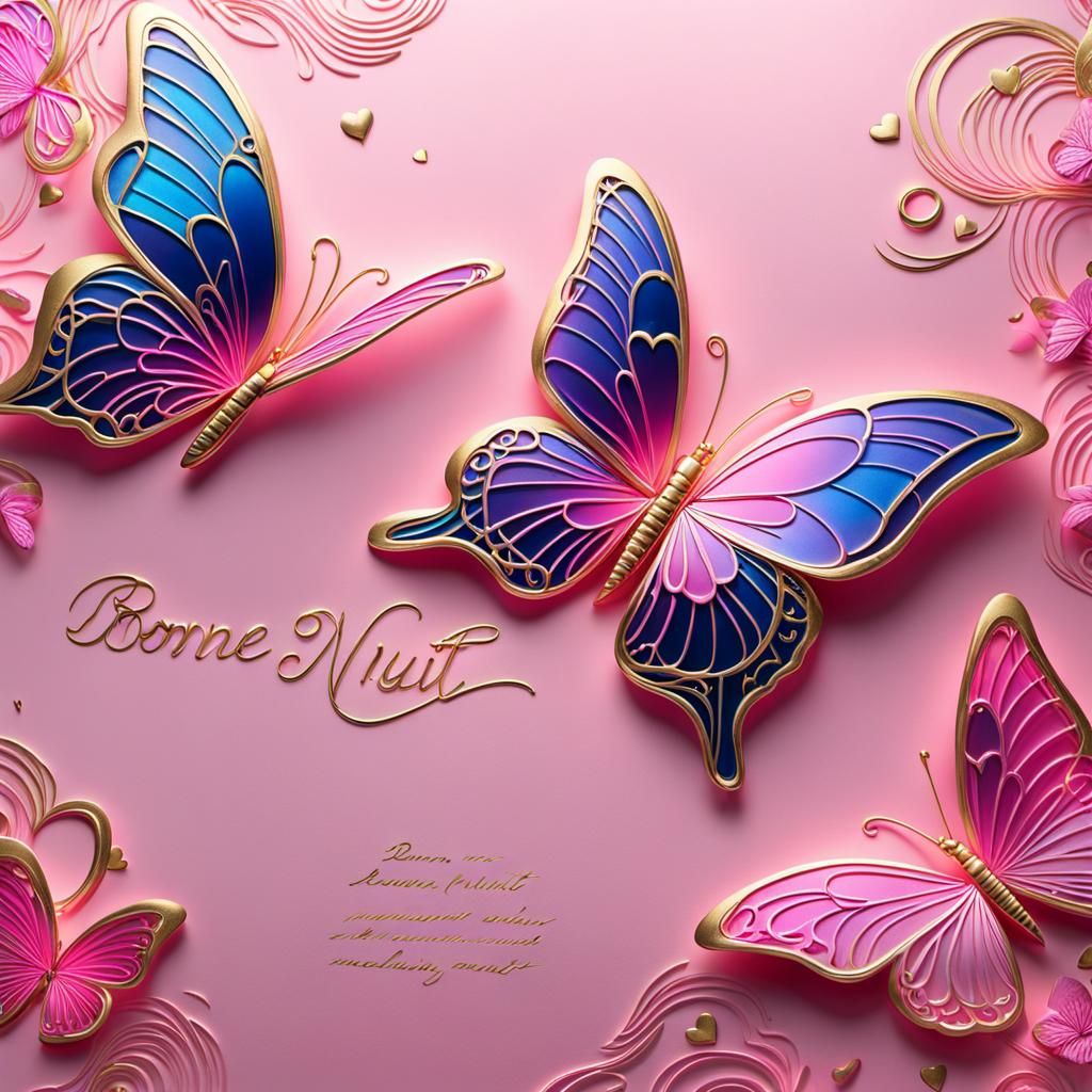 Elegant 'Bonne Nuit' in Gold with Neon Pink Hearts