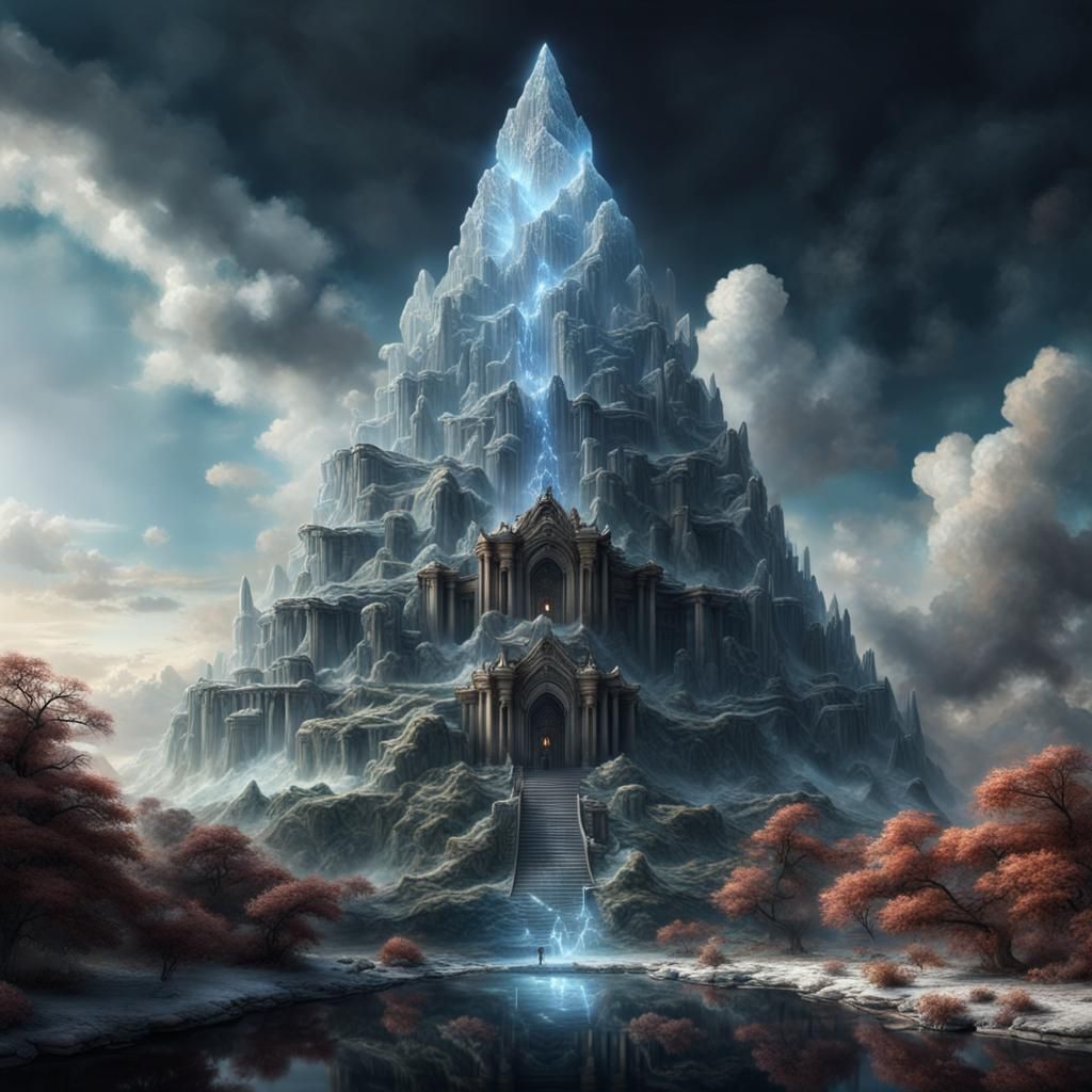 Hyperrealistic Crystal Ziggurat in a Digital Painting
