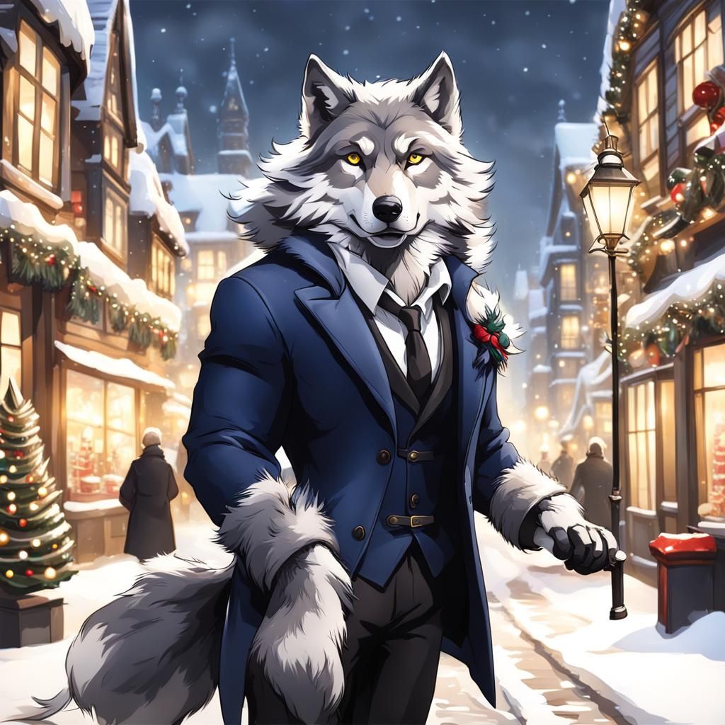 Werewolf in Christmas Town Wearing a Suit