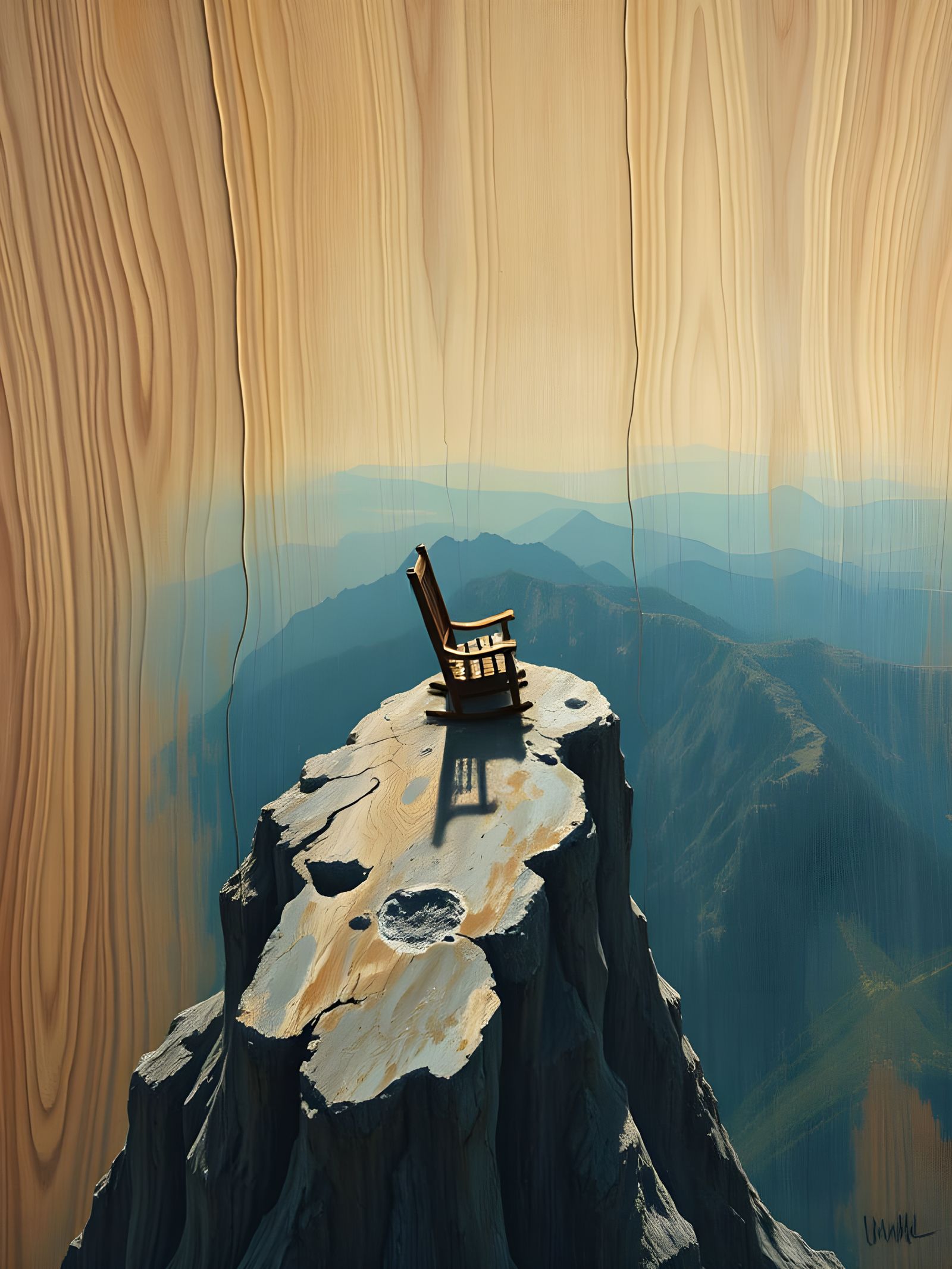 Lonely Rocking Chair: Oil Painting with Wood Grain