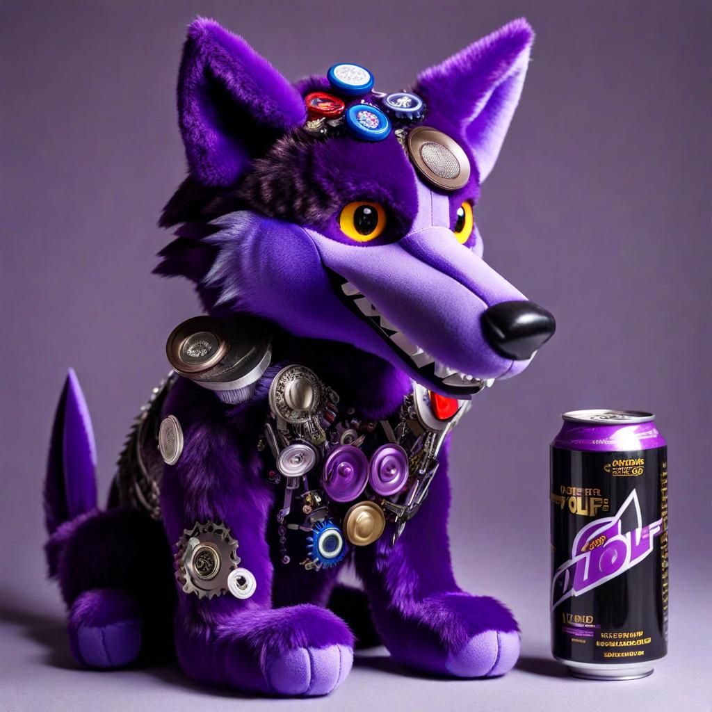 Boy Creates Purple Wolf Sculpture with Recycled Materials
