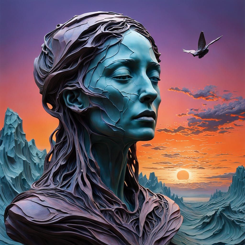 Surrealist Masterpiece: Fragmented Sculpture in Vibrant Suns...