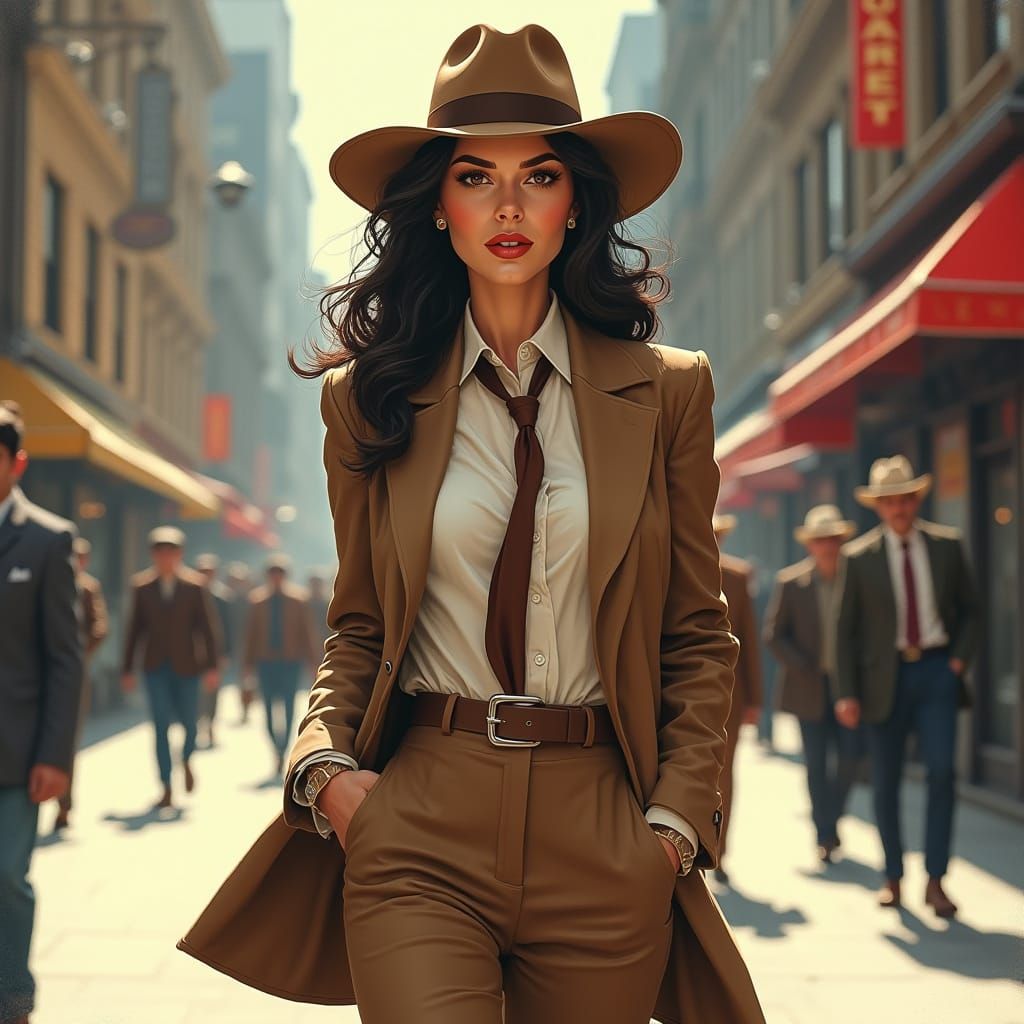 Vintage Pulp Magazine Beauty Strides Through City Streets