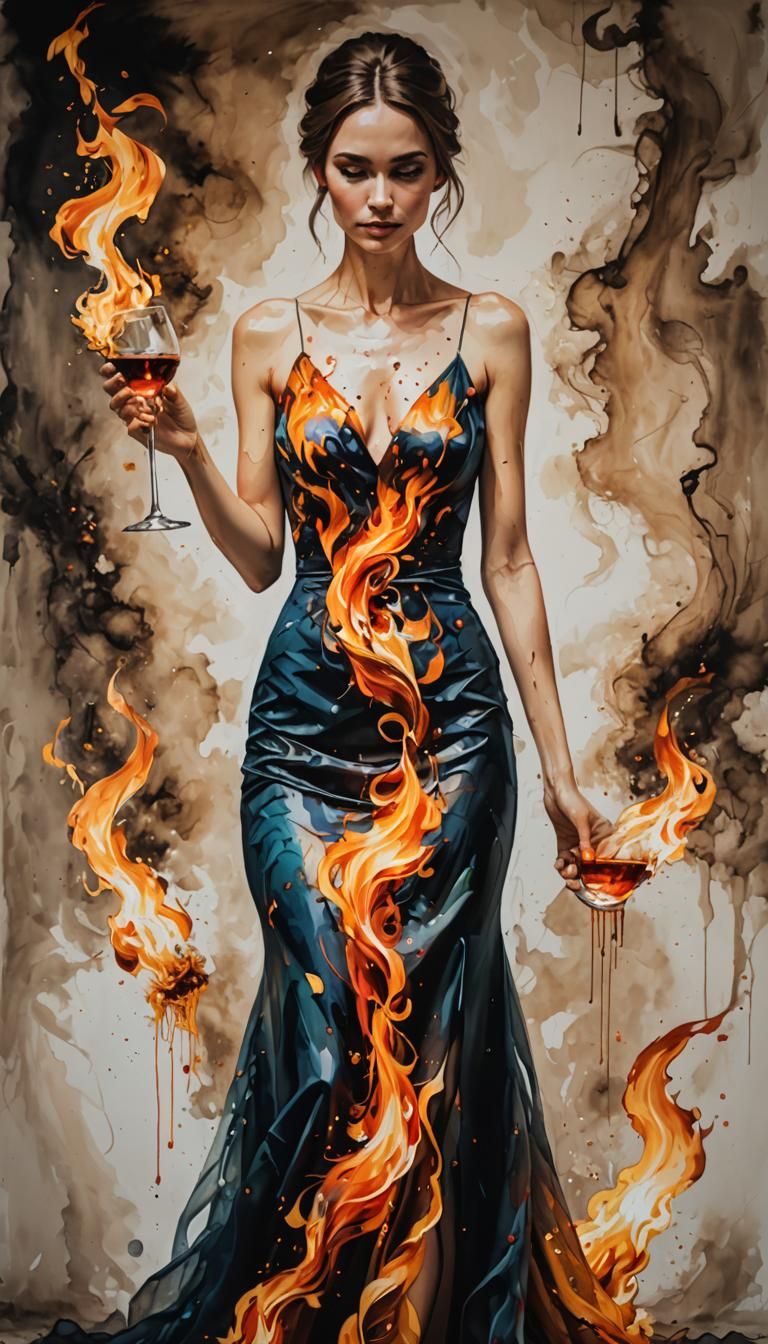 Woman in a Dress Made of Fire