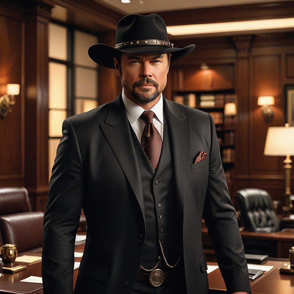 Confident Businessman in Steampunk Executive Attire