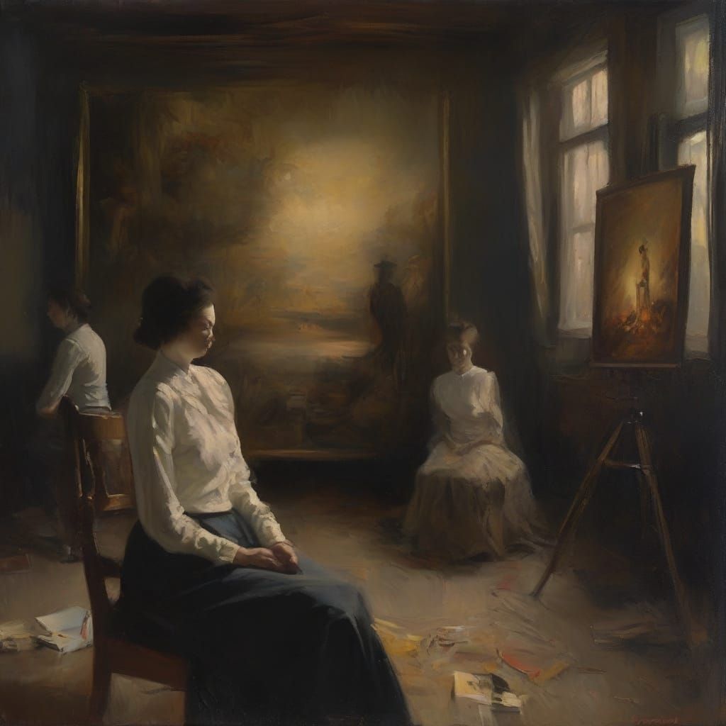 Surrealist Photographers in Dark Studio as Oil Painting