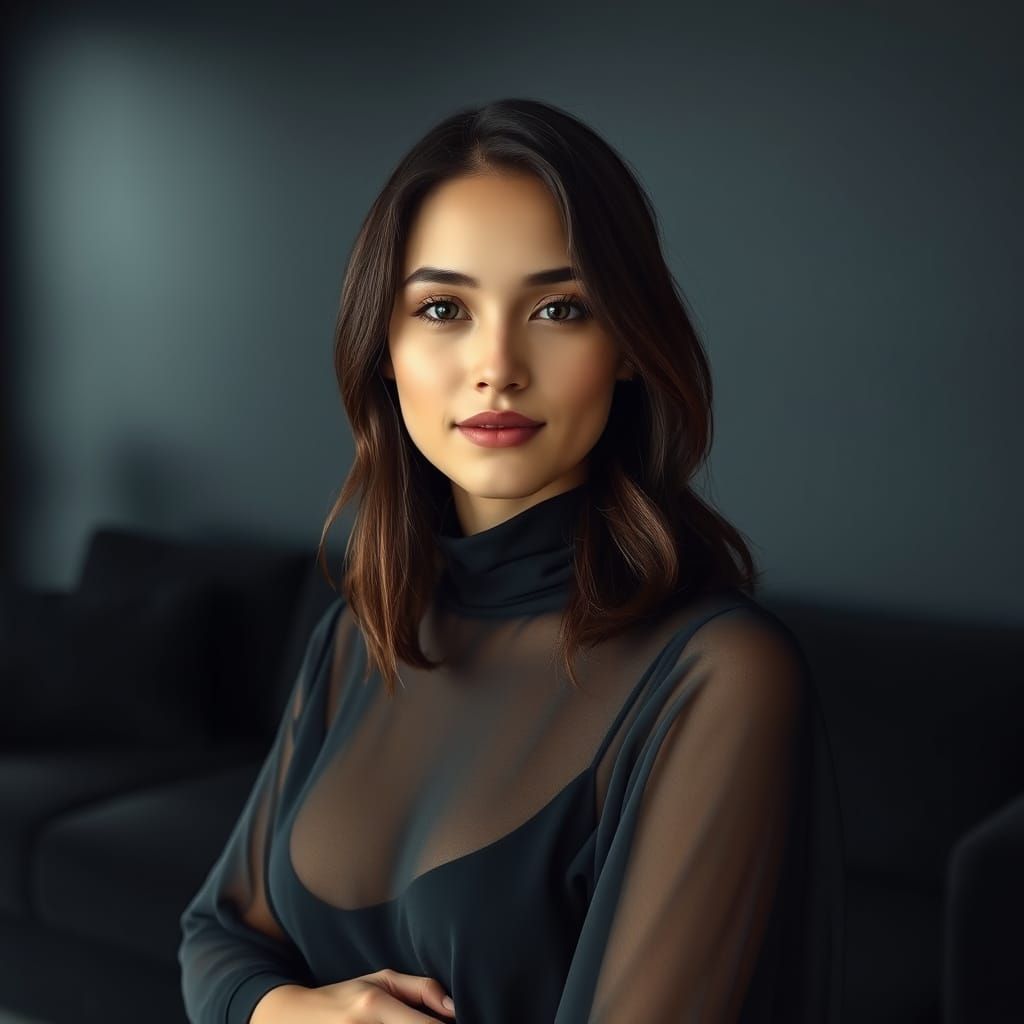 Serene Woman in Black: A Cinematic Portrait