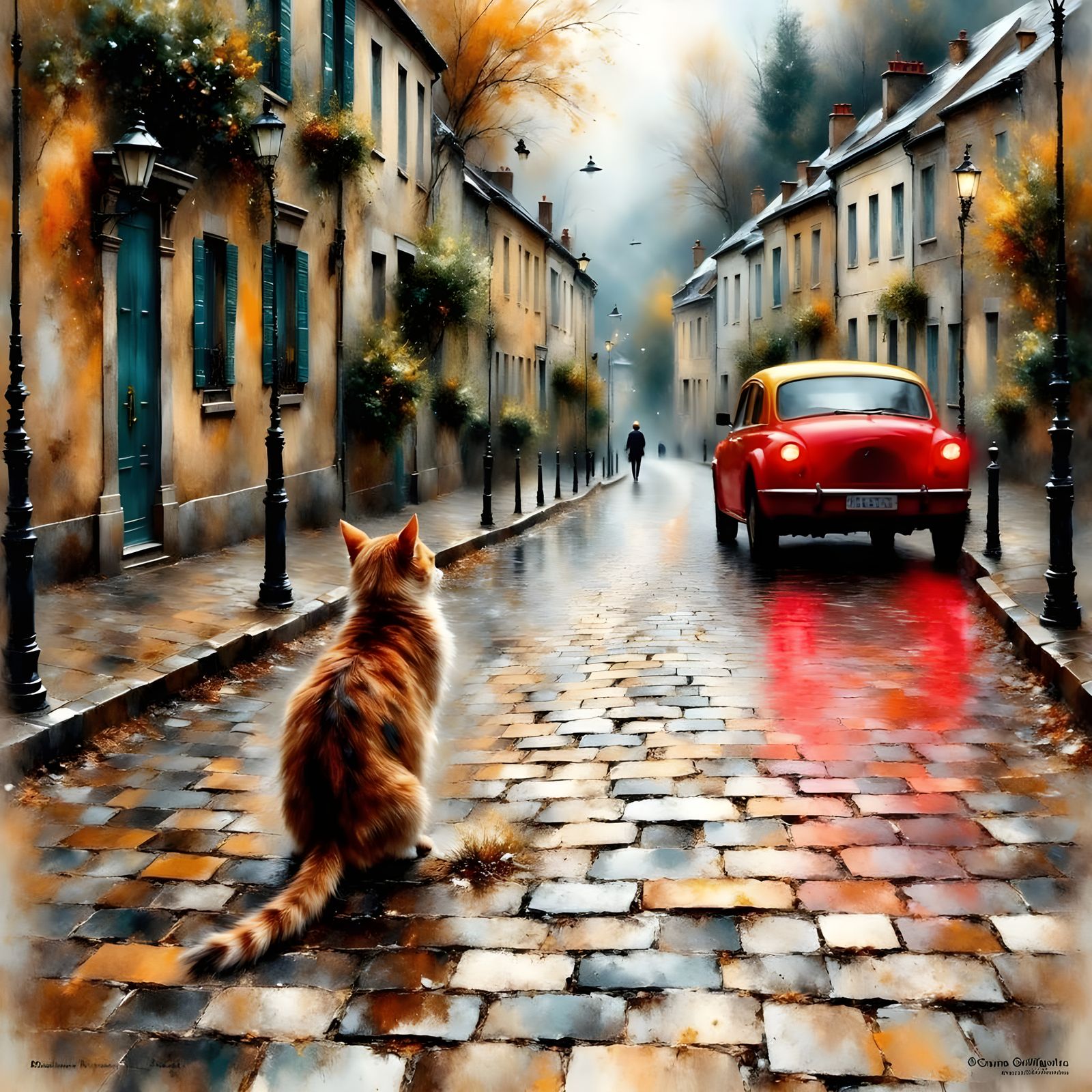 Sad Calico Cat Watches Car Drive Away in Rain