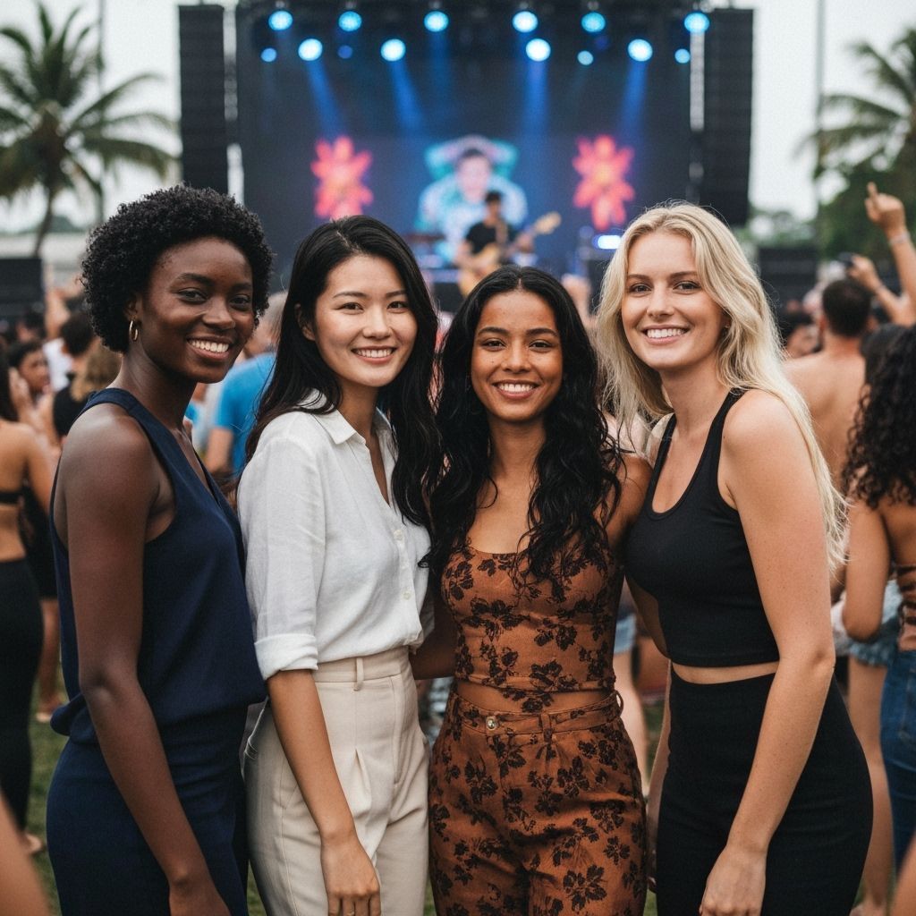 Diverse Women Enjoying Rock Concert in Brazil