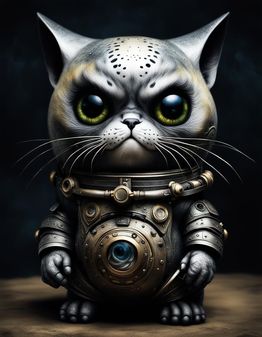 Demonic Cyborg Kitten in Volcanic Jungle