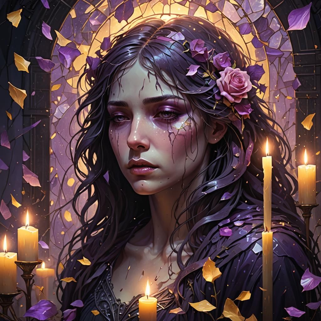 Weeping Figure in Shattered Glass: Art Nouveau Portrait