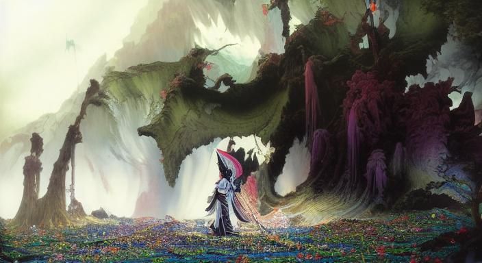 Japanese Yokai and Mythical Creatures in Dark Fantasy Style