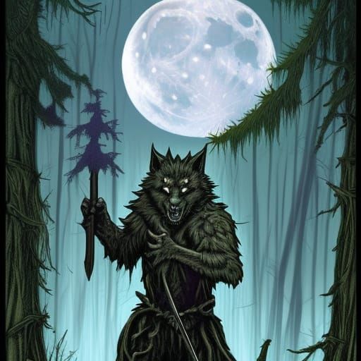 Gothic Werewolf in Swampy Forest Comic Art