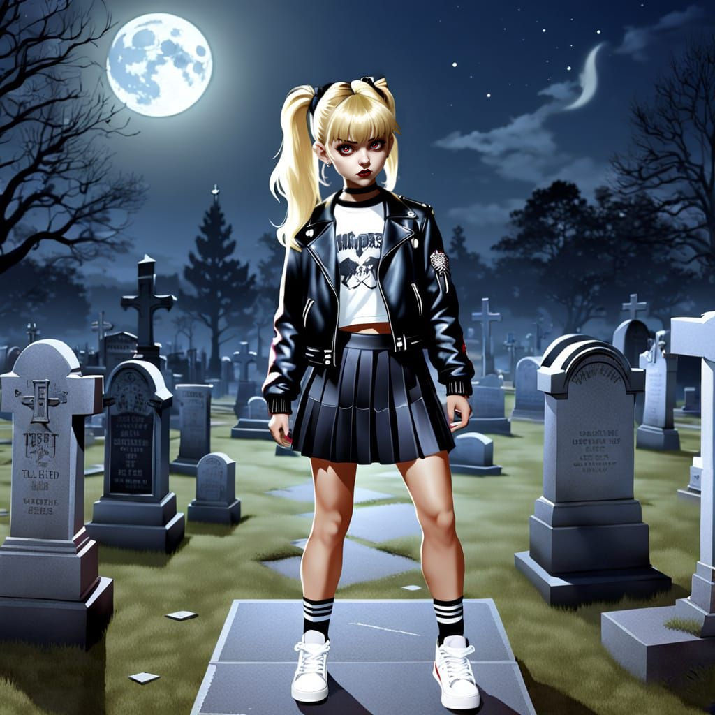 90s Vampire Slayer in Cemetery at Night