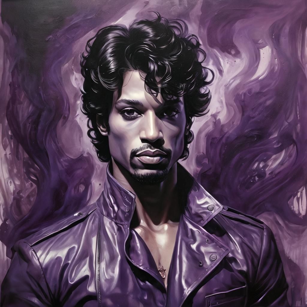 Monochromatic Purple Portrait of Prince in Oils