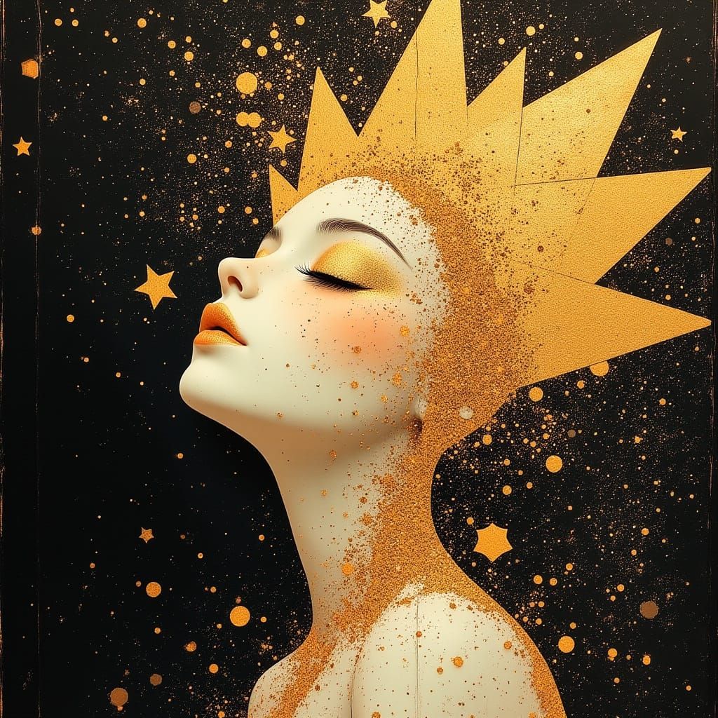 Golden Starlight Portrait in Art Nouveau Style