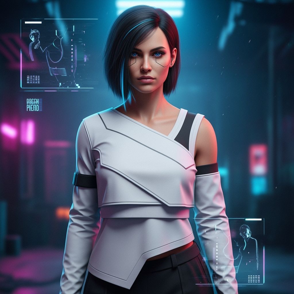 Cyberpunk Woman in Asymmetrical White Top