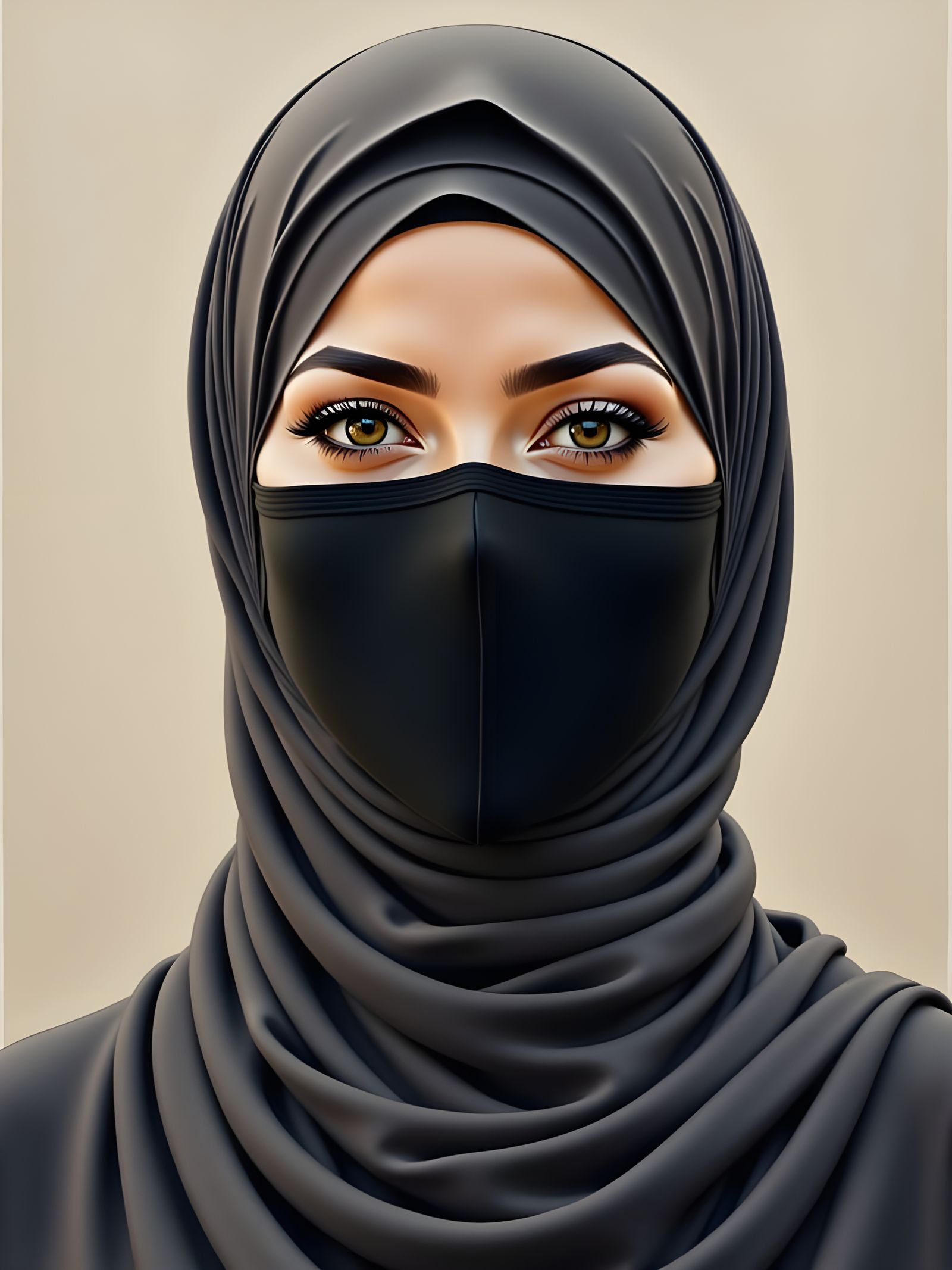 European Woman in Hijab and Facemask Portrait
