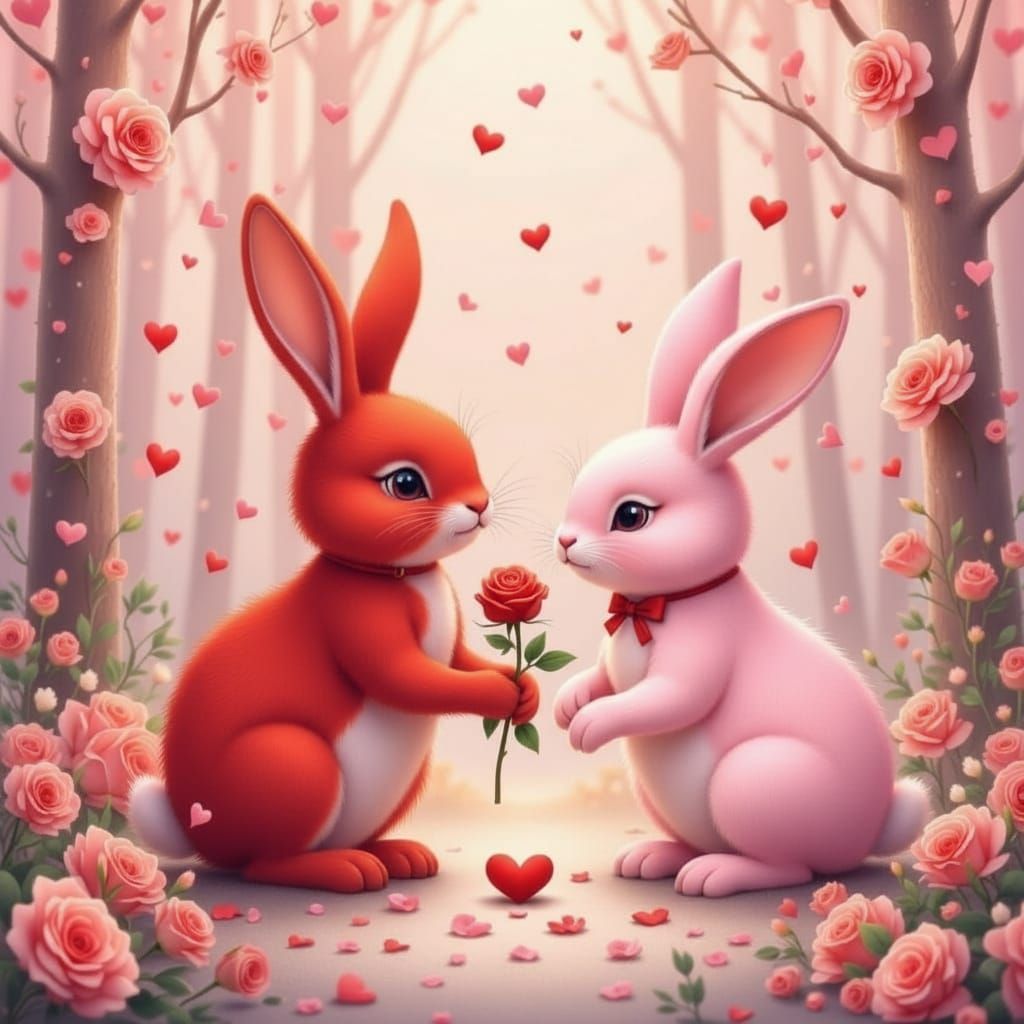 Adorable Bunnies Wooing on Valentine's Day