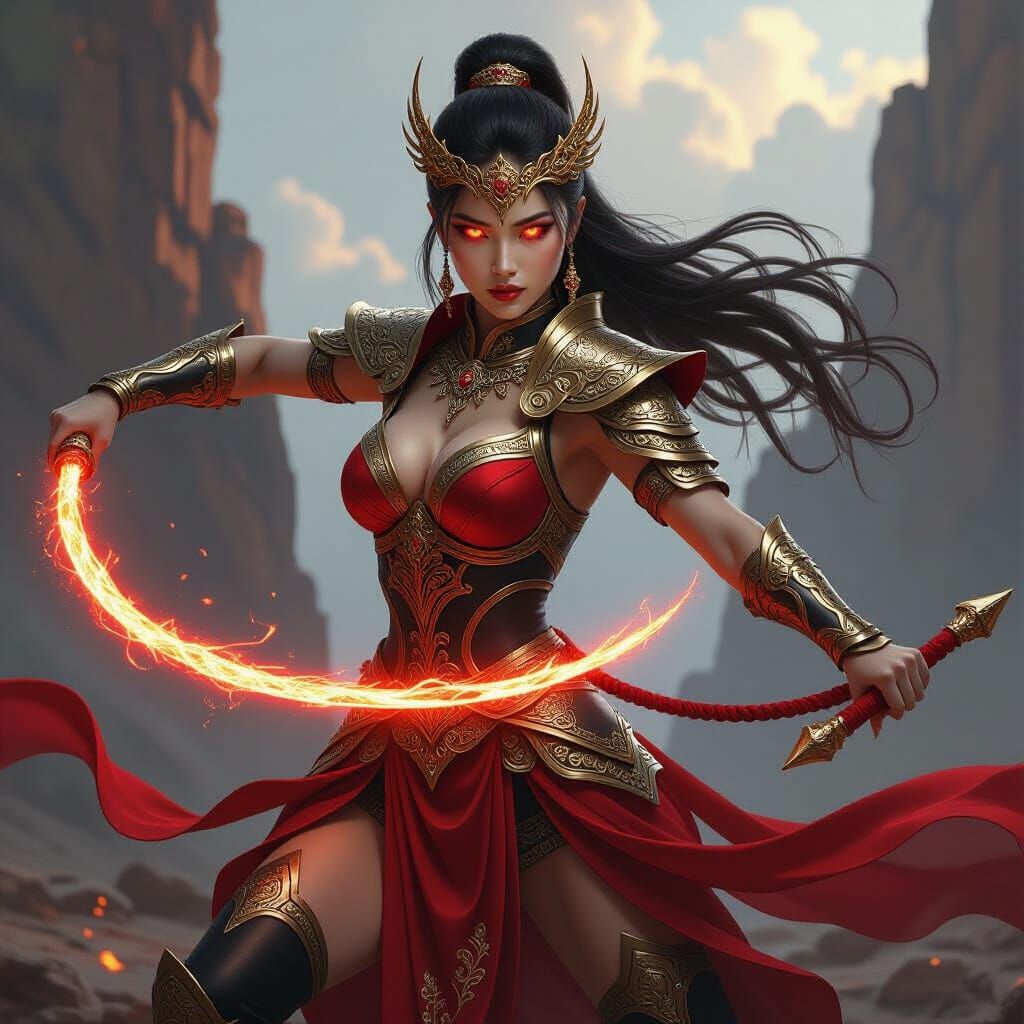 Asian Female Warrior in Amazonian Armor