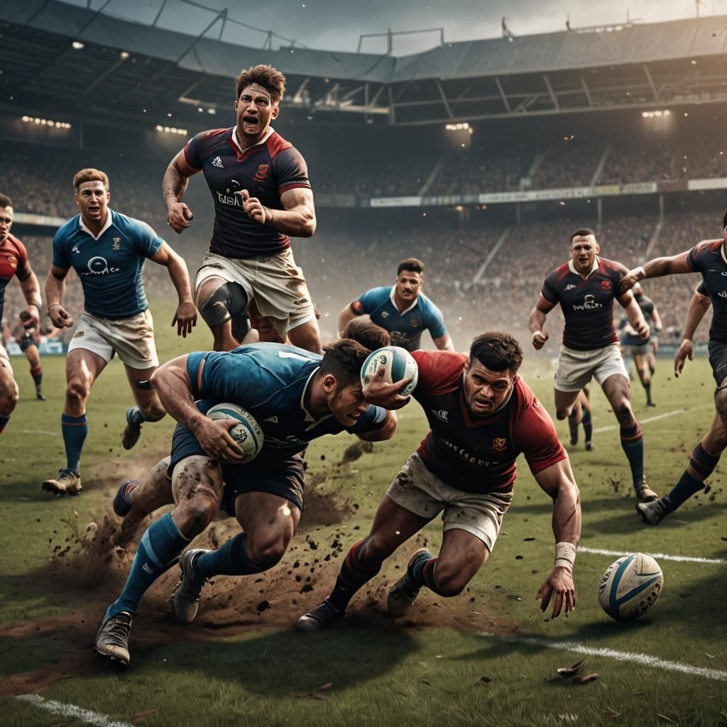 Rugby Player Scoring Try: Detailed Fantasy Concept Art