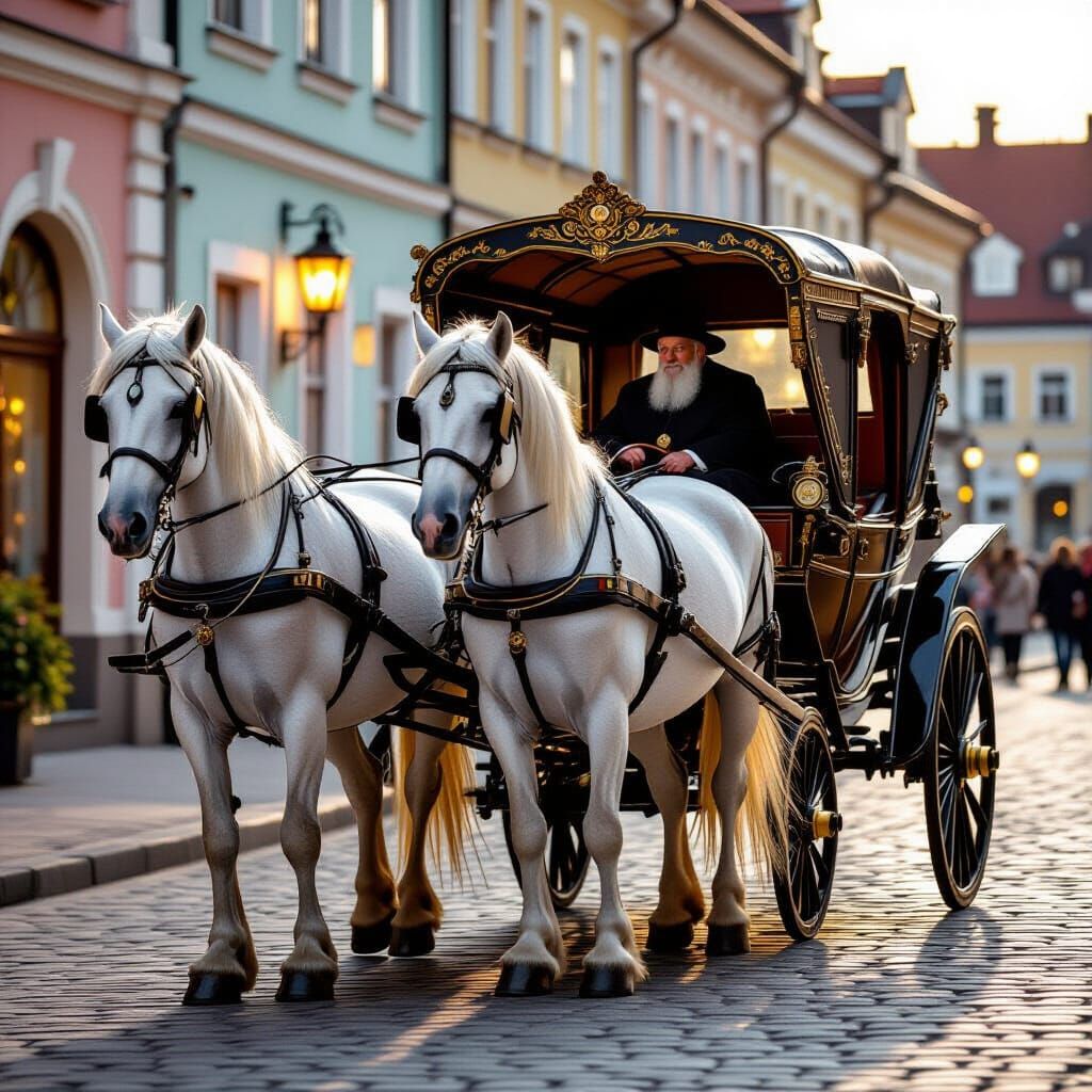 Documentary Photo of Rebbe of Sanz in Vintage Carriage
