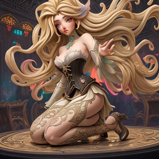 Ethereal Portrait: Woman in Psychedelic Train Station