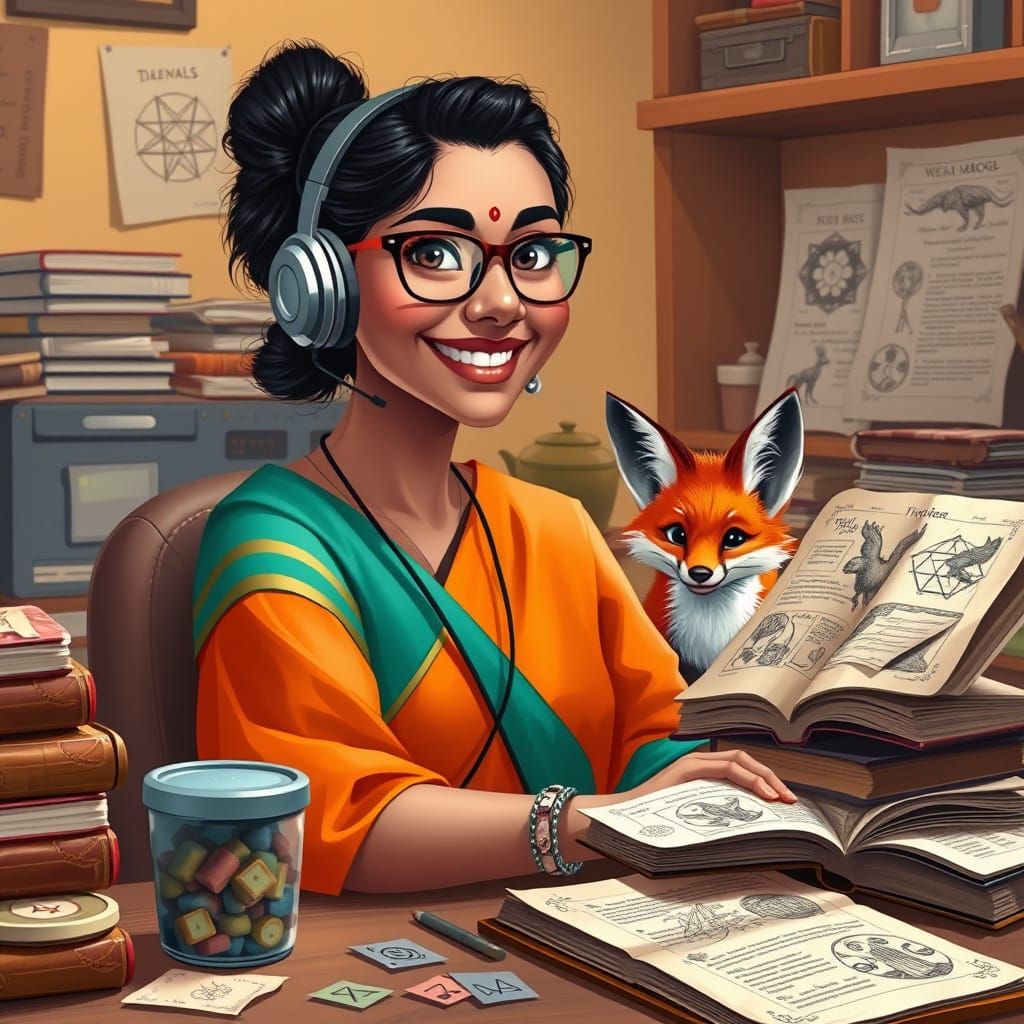 Cozy Home Office Scene with Mutated Foods and Magical Creatu...