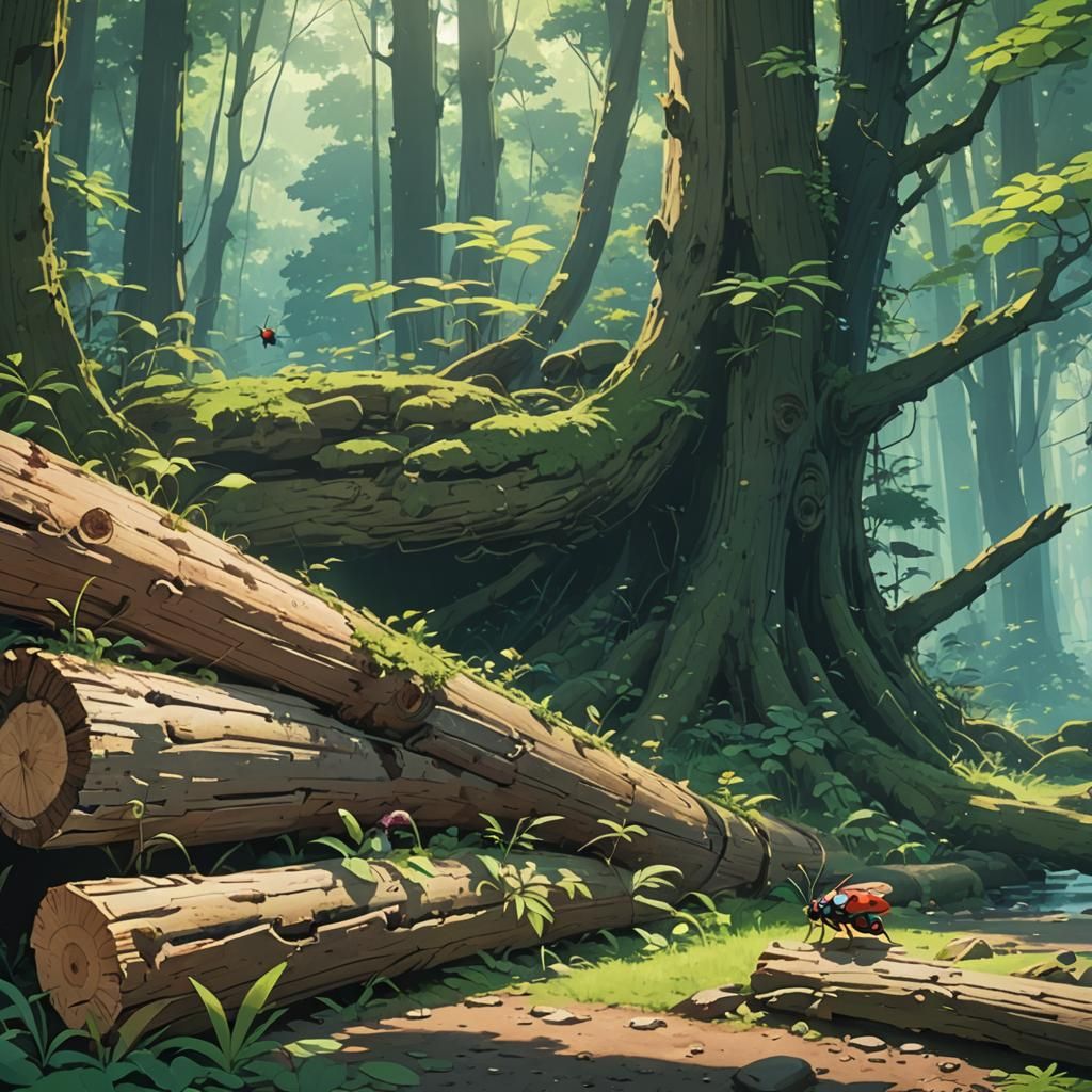 Peaceful Forest Insects in Studio Ghibli Style