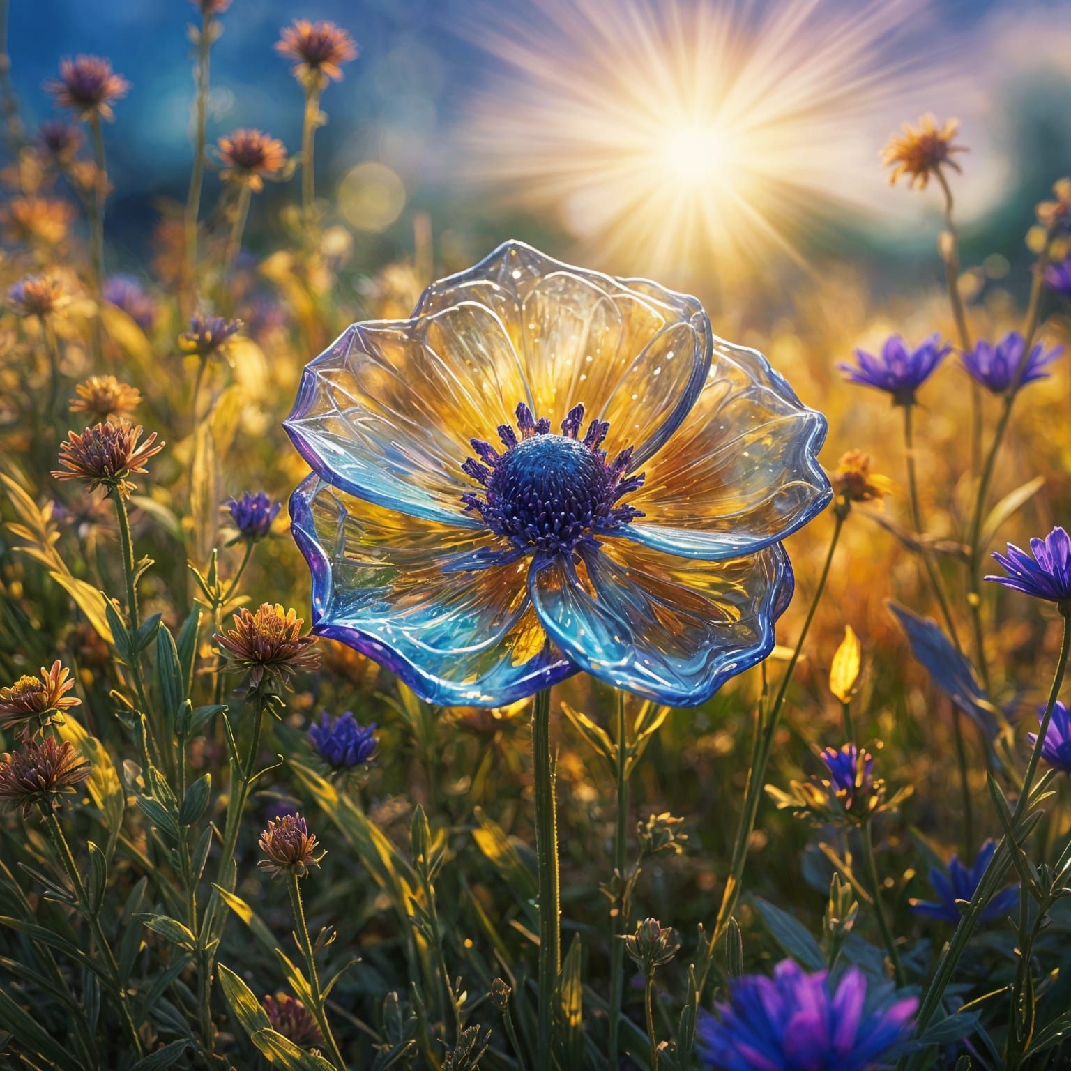 Glass Flower in Field: Detailed Matte Painting