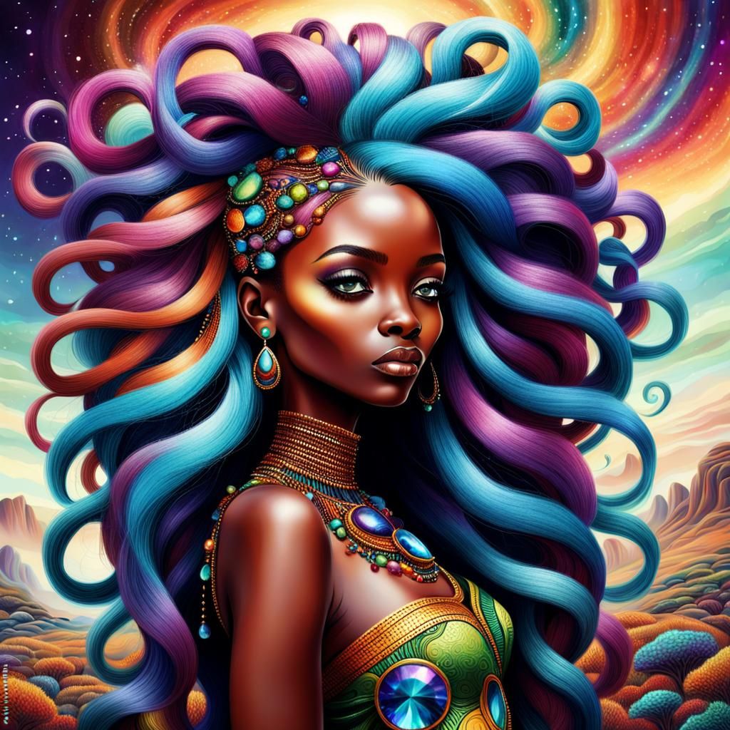 Psychedelic Gemstone Hair on African Woman