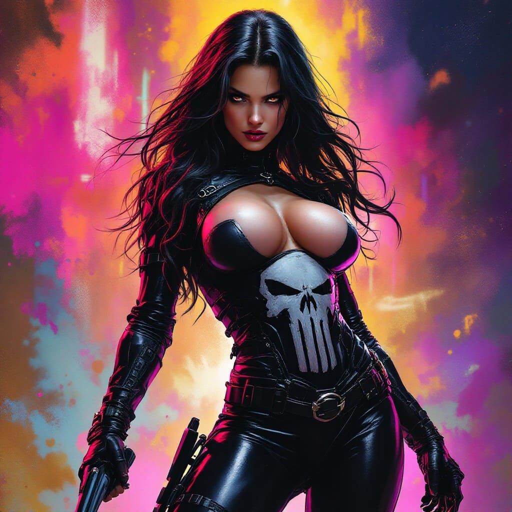 Voluptuous Female Punisher in Hyperrealistic Style