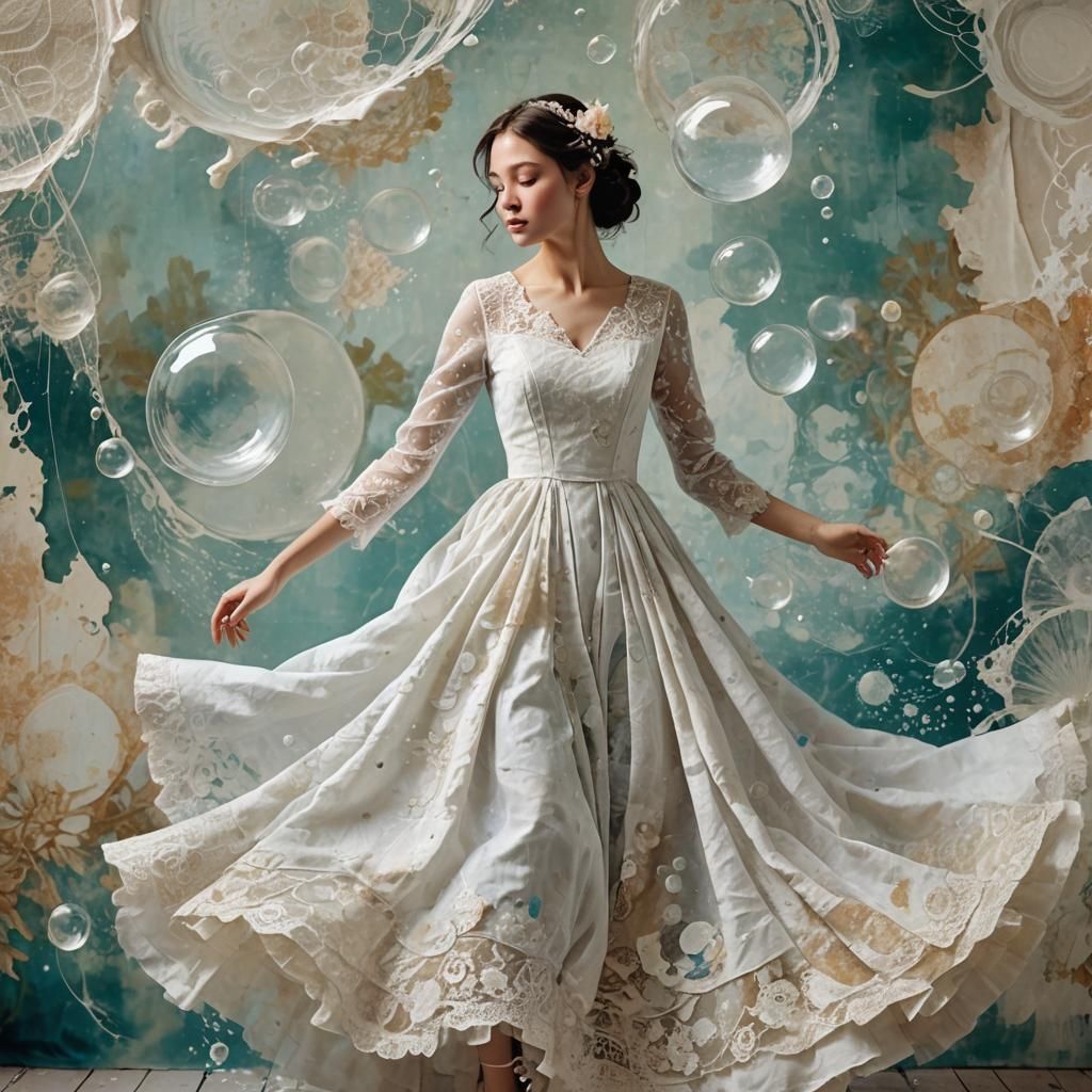 Underwater Gown in Mixed Media Collage