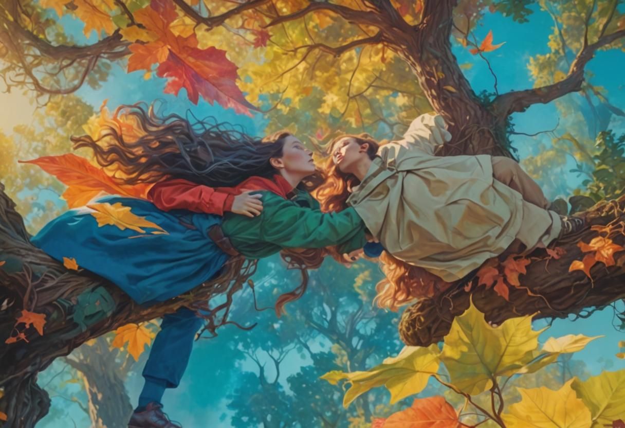 Lush Forest: Humans and Animals in Surreal Harmony