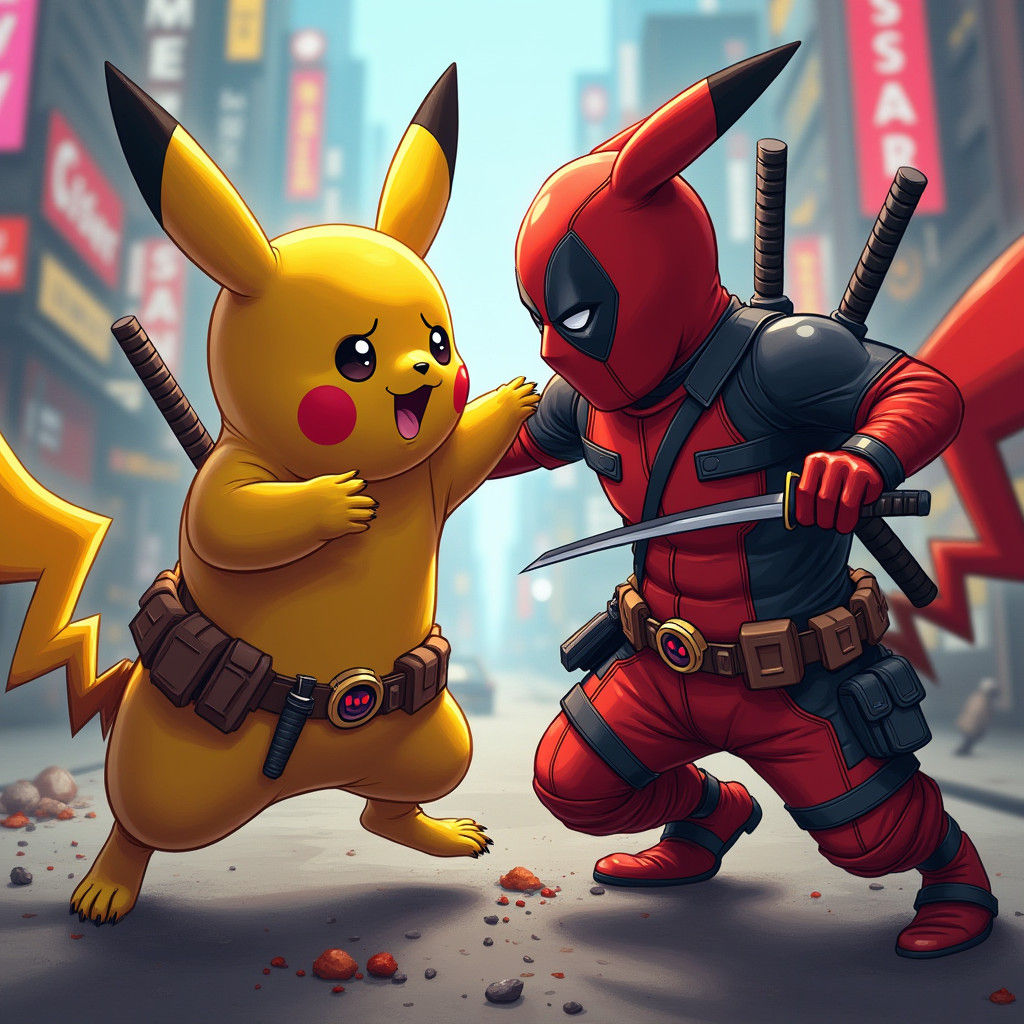 Pikachu vs Deadpool: Hyper Realistic Mashup Illustration
