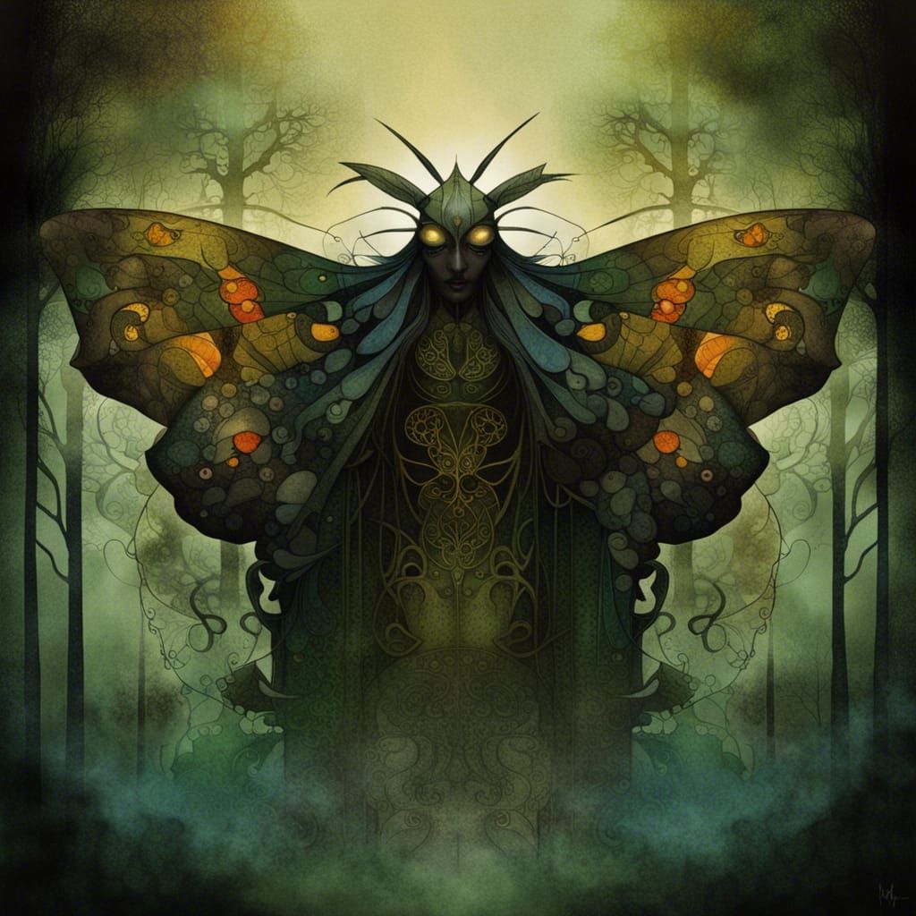 Moth God in Art Nouveau Style