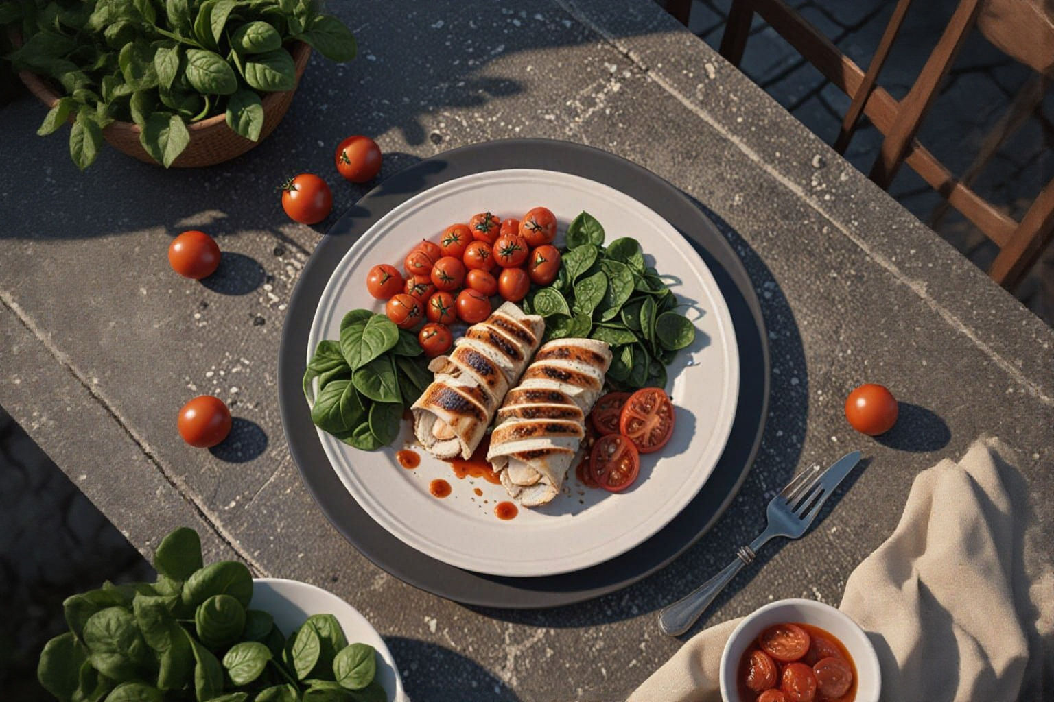 Lavish Restaurant Scene with Chicken Pita Wrap