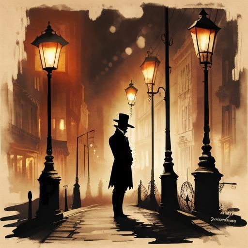 Steampunk Silhouette in Vintage Ink Painting Style