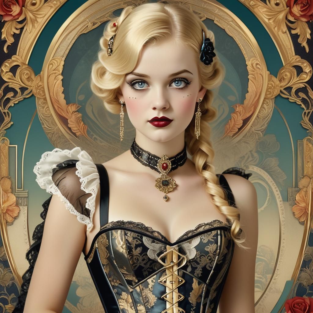 Glamorous Art Deco Pin-Up Girl in Luxurious Attire