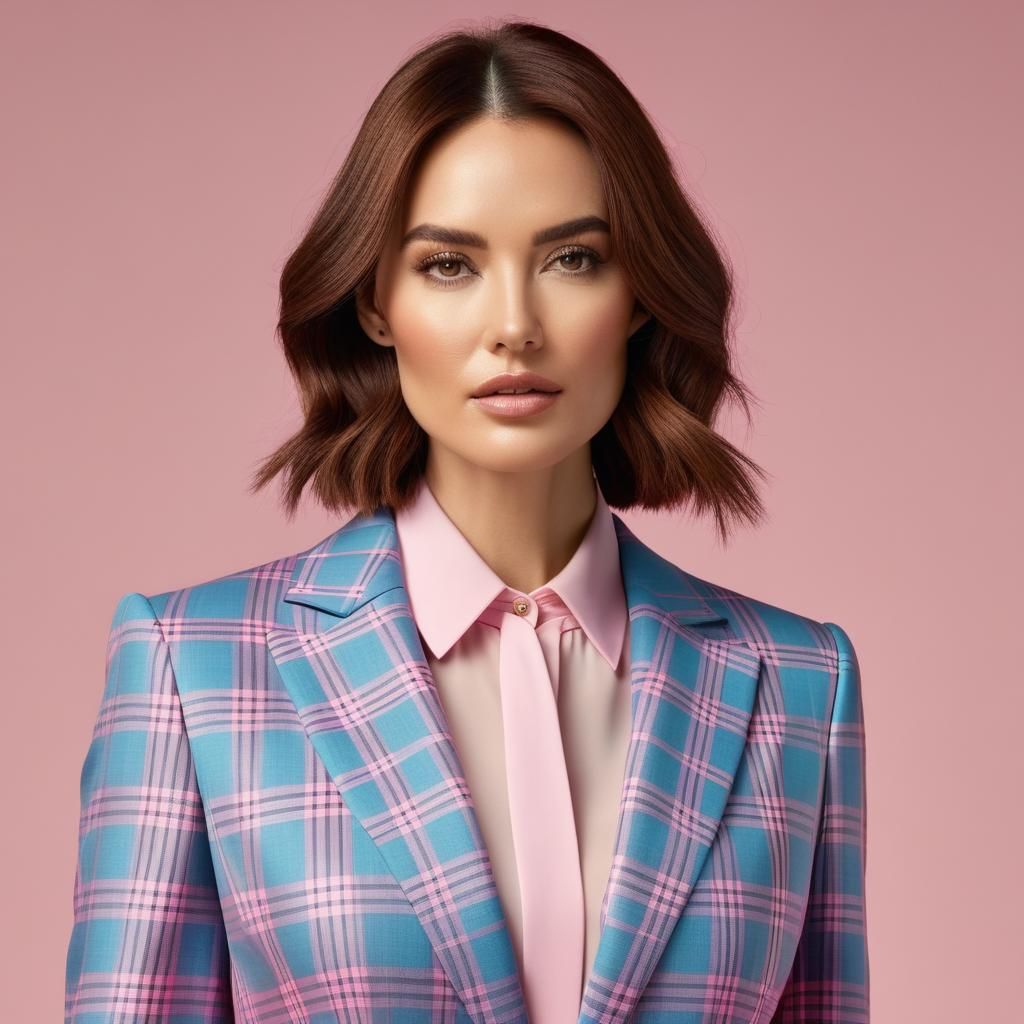 Woman in Pink and Blue Plaid Suit, 8K