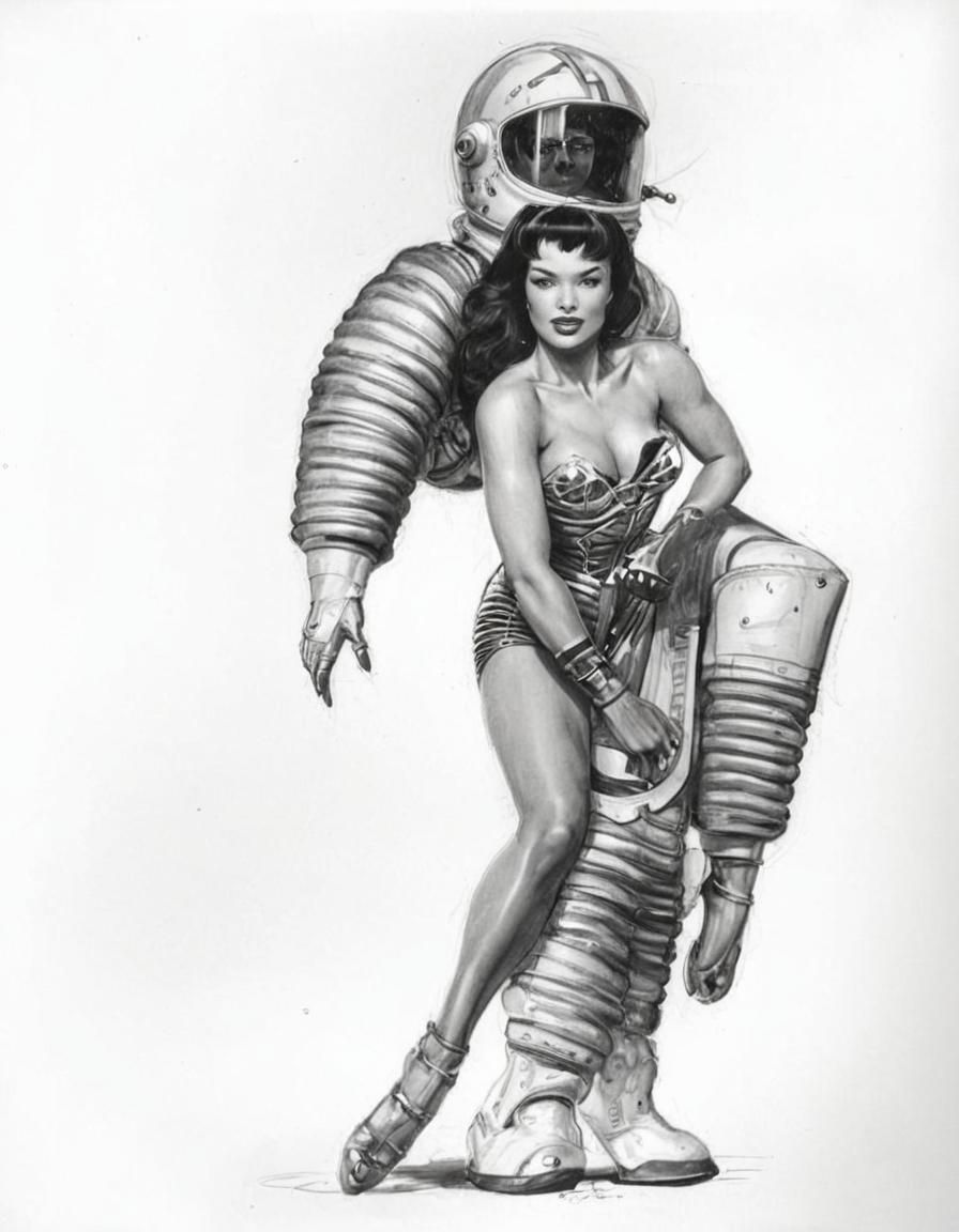 Retro Sci-Fi Spacesuit Sketch in Frazetta Style