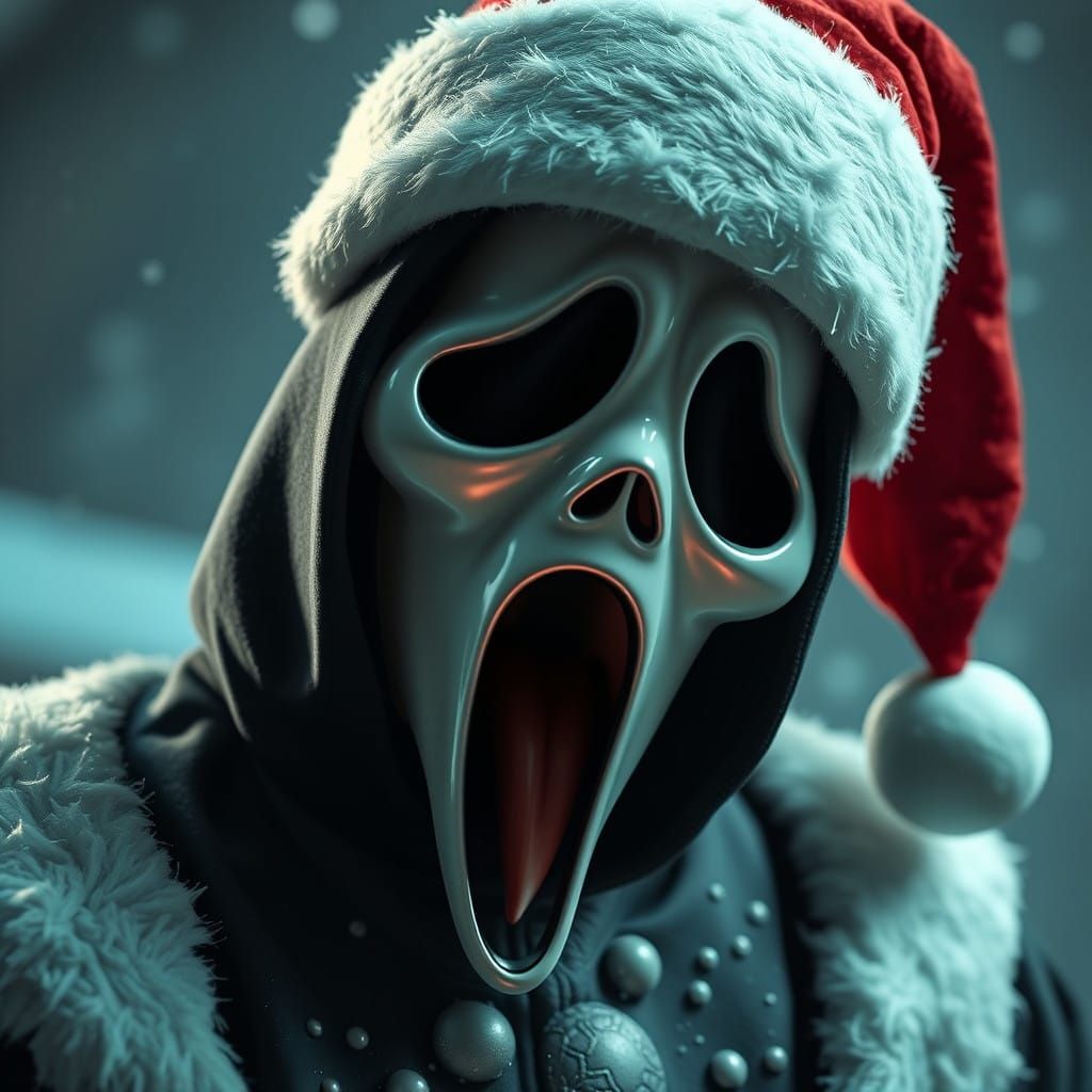 Screaming Ghostface in Santa Hat