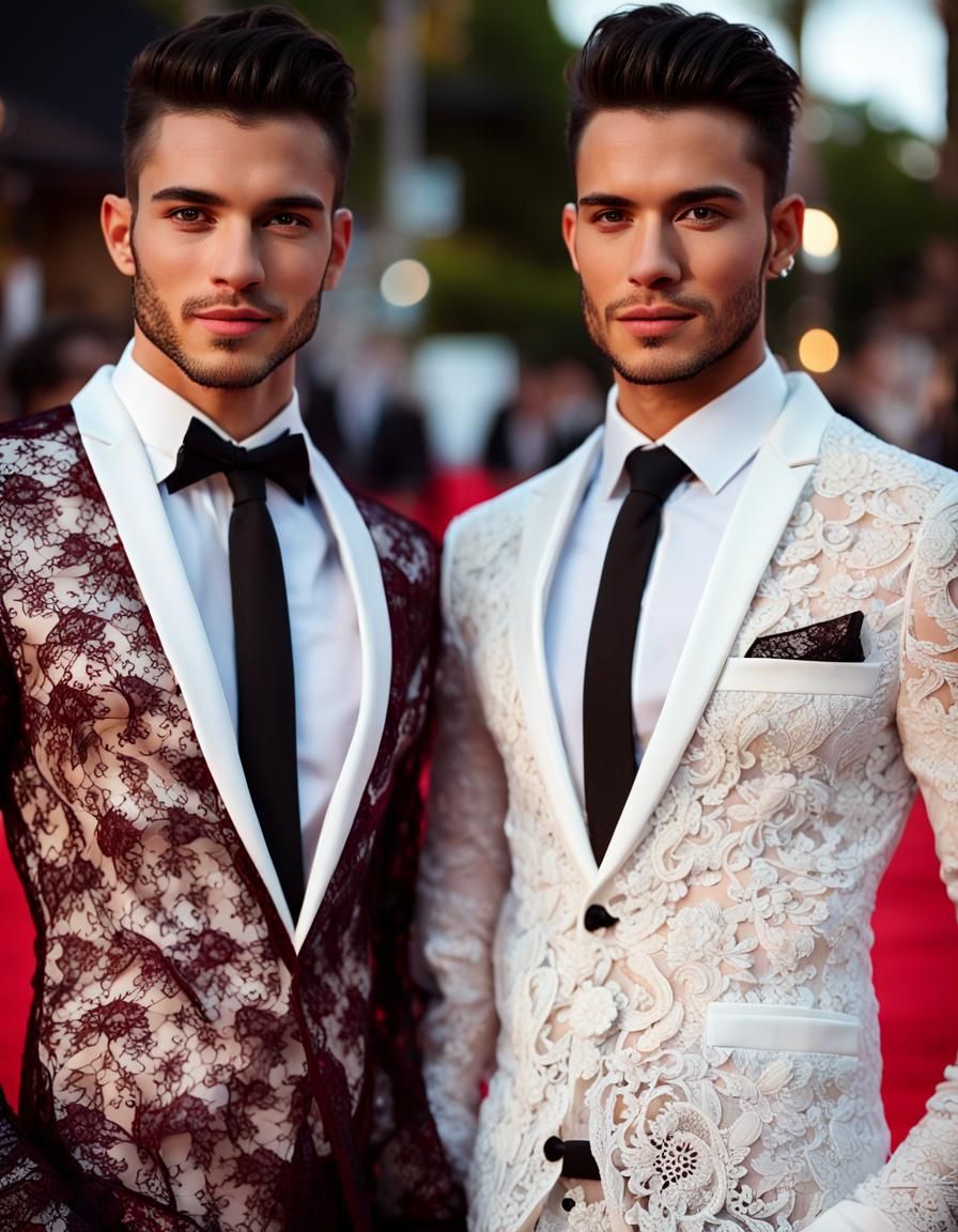 Elegant Latino Couple in Black Lace Suits