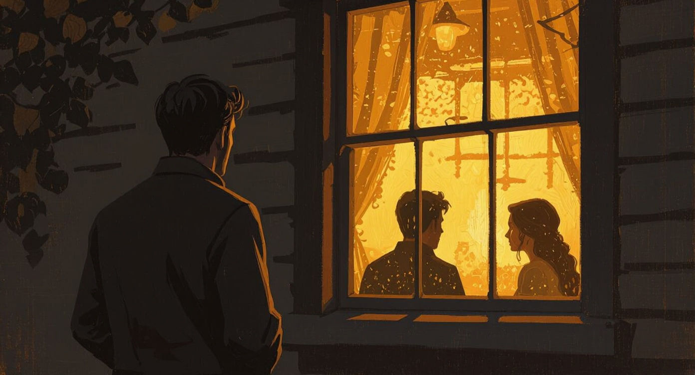 Man Looking Through Window in Oil Painting Style